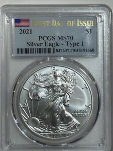 2021 First Day of Issue American Silver Eagle MS 70 PCGS FREE Shipping!!!