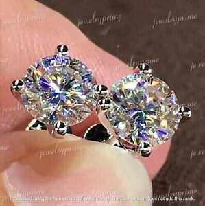 2Ct Round Cut Lab Created Diamond Solitaire Stud Earrings 14K White Gold Plated