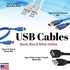 USB Cable Type A Male to A Male, B Male, Micro B Male, A Female BLACK BLUE WHITE