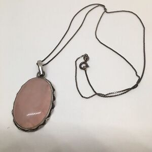 Vintage Sterling Silver 20” Necklace with Rose Quartz 925 Pendant