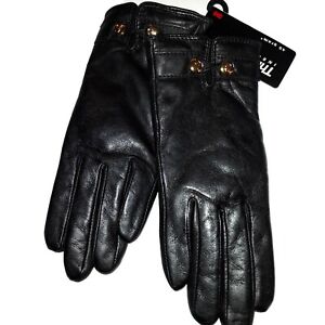 Ladies Etienne Aigner Thinsulate, Leather Driving Gloves,Black, Small