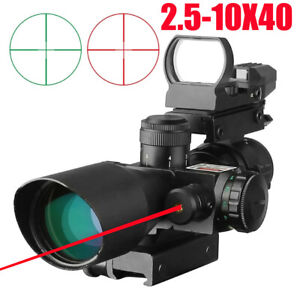 2.5-10x40E Rifle Scope Dual illuminated Mil-dot Reticle Tactical Red Laser Sight