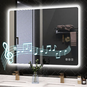 LED Bathroom Mirror Antifog Wall Vanity Illuminated Mirror Bluetooth 28*36in