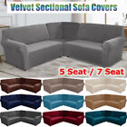 Stretch Velvet Corner Sofa Slipcover 5 / 7 Seat L-Shape Sectional Couch Cover