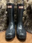 Hunter Org Women's Navy Short Gloss Adjustable Rain Boots Size 8