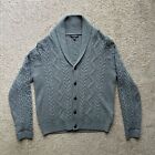 Brooks Brothers Cardigan Mens Large 100% Saxxon Wool Cable Knit Thick Grey