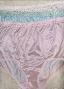 lorraine nylon panties Size 10 **Lot Of Three Pink -Green-White Lace Trim