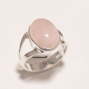 Rose Quartz Ring 925 Sterling Silver Band Ring Statement Handmade Jewelry AS12