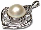 Genuine Solid 14K White Gold 14mm Natural White Round Mabe Pearl Vintage Pendant