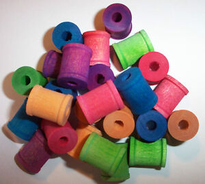 25 Bird Toy Parts Colored Wood Spools 3/4