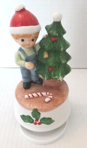 New ListingVtg Ceramic Boy Decorating Christmas Tree Music Box Taiwan 