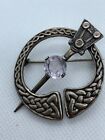 Vintage Sterling Silver Scottish Pin / Brooch with Lage Amythyst Center Stone