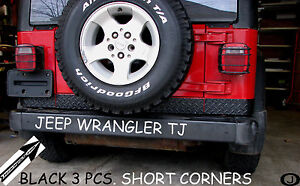 Fits Jeep TJ Wrangler 3 1/2 Black Alum Diamond Plate Short Corner Guards 1997-06
