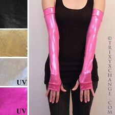 Pink Gloves PVC Long Arm Warmers Wet Look Shiny Sleeves Cosplay Costume Spandex