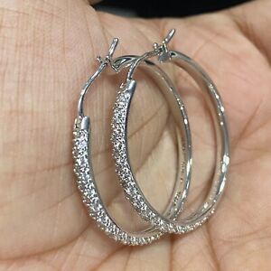 QVC Epiphany Sterling Simulated Diamond Pave' Hoop Earrings Pre-owned Jewelry