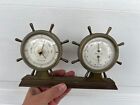 Airguide Brass Ship Wheel Helm Navy Weather Barometer Thermometer Humidity VTG