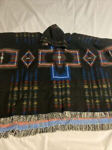 Tejidos Diaz Hooded Poncho Aztec Southwestern Design Wool Blend One Size Unisex