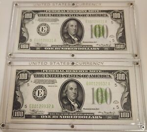 New Listing(2) 1934-A $100 Bills Lime Green Seal Richmond, VA UNC Consecutive Serial Number