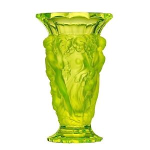 New ListingArt Deco Vaseline Uranium Glass Bacchantes Large Vase 1930 H.Hoffmann