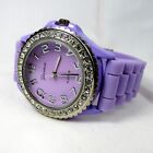 Geneva Light Purple Silicone Rhinestone Women's Casual Wrist Watch New Battery