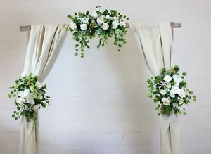 Wedding arch gazebo decoration flowers centerpieces greenery blush rustic