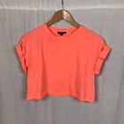 Topshop Women's Short Sleeve Cropped Tee Shirt Neon Orange Cotton Blend Size 6