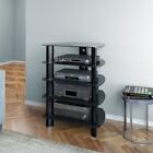 Laguna Contemporary Glass and Satin Black Metal Component Stand with 5 Shelves