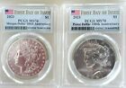 2021 MORGAN & PEACE SILVER DOLLAR PCGS MS70 FIRST DAY OF ISSUE 2 COIN FLAG SET