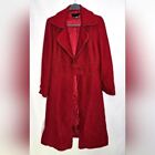 Zara Woman Red Long Coat Wool Blend Red Knit Piping One Button Closure Pockets L