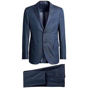 Corneliani $1.9k Herringbone Cotton Suit IT50/40 R Drop 7 Navy 2-Button