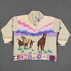 Storybook Knits Cardigan Sweater Womens 3X Colorful Navajo Horses Western Mom