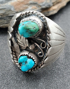 Native American Navajo Old Pawn Turquoise 925 Sterling Mens Ring Sz 12.75 VIDEO