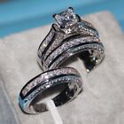 3 Ct Princess Cut Moissanite His Her 14K White Gold Plated Wedding Ring Trio Set