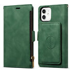 For iPhone 15 14 13 12 11 Pro Max XS XR 87+ Magnetic Zipper Leather Wallet Case