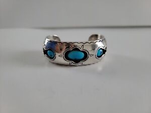 Native American Old Pawn Shadowbox Cuff Design Turquoise 925 Bracelet, 6.5