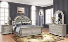SALE Queen or King 4PC Antique Gray Master Bedroom Set with Marble Top Bed/D/M/N