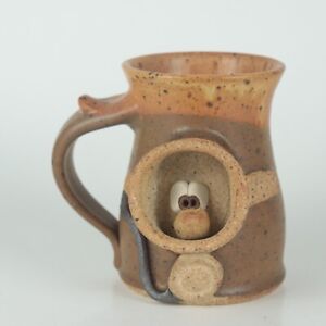 WAGNER Pottery Stoneware Scuba Diver Funny Face Cute Folk Art Coffee Mug Cup