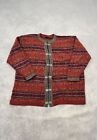Vintage Knitted Cardigan Norwegian Style Patterned Knit  Women's 2XL