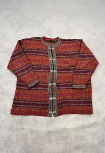 Vintage Knitted Cardigan Norwegian Style Patterned Knit  Women's 2XL