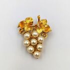 Grape Faux Pearl Brooch Textured Gold Tone Unmarked Vintage Pearl Cluster
