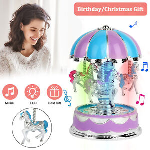 Toys for Girls Boys Carousel Music Box Merry-Go-Round Birthday Gift LED Lights