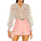 Alice + Olivia $395 Margery Ruffle Button Blouse in Monterey Ditsy Soft White M