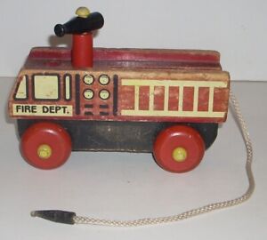 Vintage Wooden Fire Truck Pull Toy