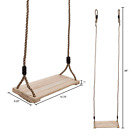 Wooden Swing, Outdoor Flat Bench Seat with Adjustable Nylon Hanging Rope for Kid