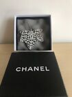Authentic Chanel Maple Leaf Silver CC Logo Pin Brooch Crystal with Faux Pearls
