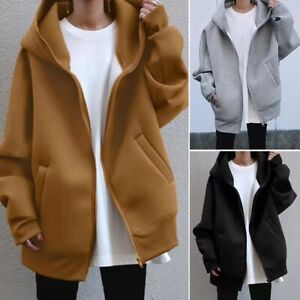 Womens Oversized Hooded Sweatshirt Coat Tops Ladies Zip Up Pocket Hoodies Jacket