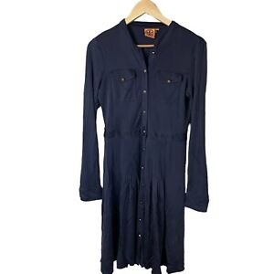 Tory Burch Navy Blue Silk Button Down Midi Dress Size S