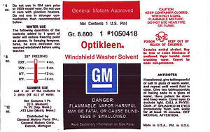 Chevy Optikleen Windshield Wiper Washer Glass Solvent Bottle Decal Sticker NOS (For: 1963 Impala)