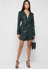 Manier De Voir Dark Green Faux Leather Blazer Dress Belted Size UK12