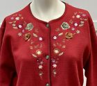 Vintage Red Wool/Cotton Embroidery Cardigan Sweater Jacket XL/XXL Womens Tall